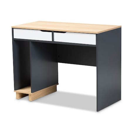 Baxton Studio Reed Mid-Century 2-Drawer Multicolor Wood Computer Desk 159-9860